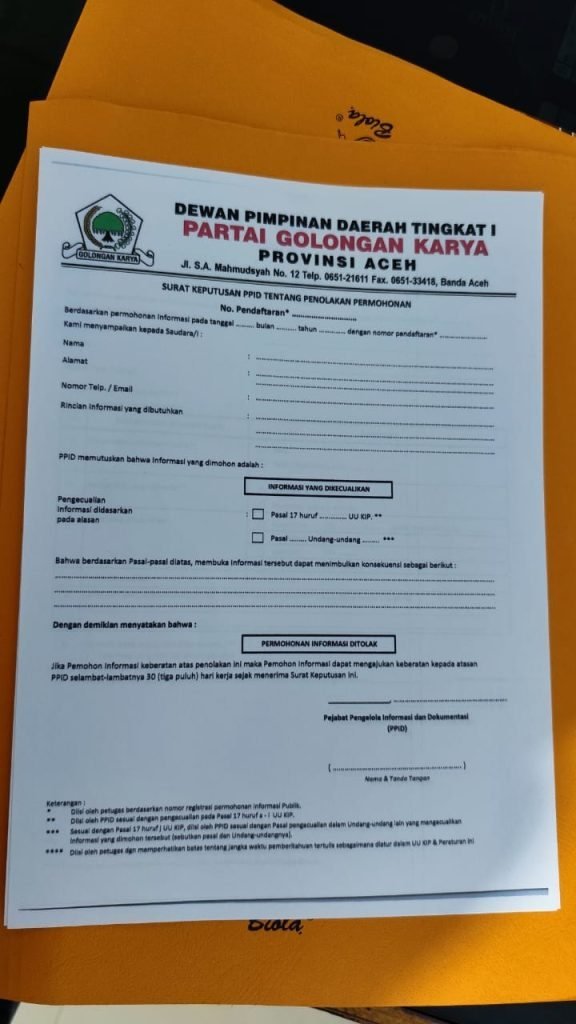 Form penolakan informasi