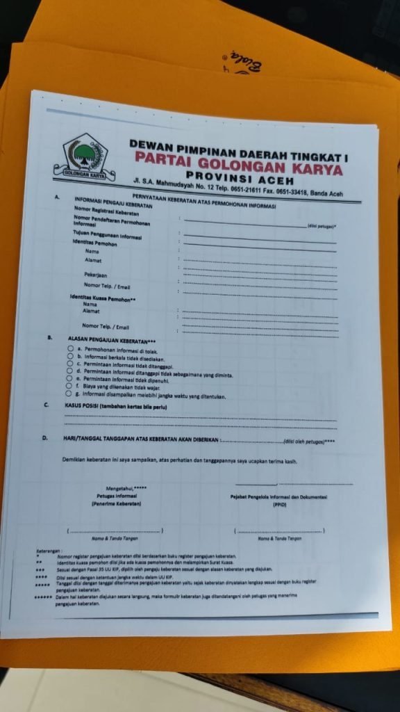 Form pernyataan keberatan